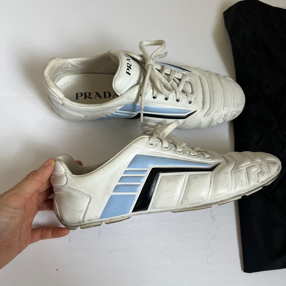 Prada womens White Leather Sneakers with Light Blue and Black Accents size 36 - Picture 13 of 13